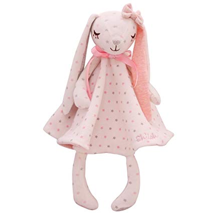 SHILOH Baby Pure Cotton Security Blanket Snuggle Comfort Gift 14 inch, Dancing Bunny, Pink