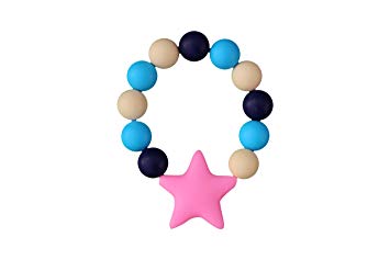 MyBoo Autism/Sensory/Teething Chewable Beads and Star Bracelet - 2 Pack, Pink on Navy/Blue/White