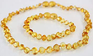 Natural Baltic Amber Baby Teething Necklace and Bracelet Baroque Beads Lemon Safety Knotted by...