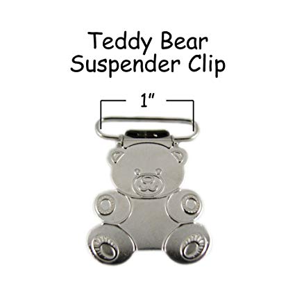 100 - 1 Inch Teddy Bear Metal Suspender Clips - w/ Rectangle Inserts