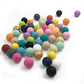 Amyster 100pcs 0.59inch(15mm) Mixed Color Natural Round Silicone Beads DIY Baby Teether Toys Accessories