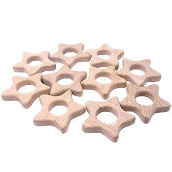 Amyster 10pcs Wooden Stars Teethers Rings Handmade Wooden Toys DIY Pendent Set
