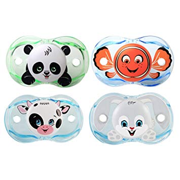 RazBaby Keep-It-Kleen Pacifiers: Panky Panda, Finley Clown Fish, Neeloo Cow, Ziggy Bunny