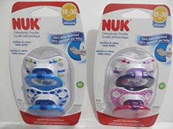 4 Nuk Orthodontic Silicone Pacifiers BPA Free 18-36 mo BOY + GIRL TWINS GIFT SET Whales + Marrakesh (2...