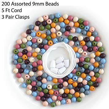 200 Assorted 9mm DIY Silicone Teething Beads, Silk Cord and Clasp Baby-safe- FDA Proof, BPA-Free,...