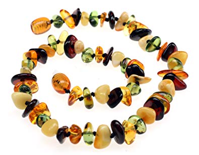 Amberbeata Fall Colors 1 - 100% Certified Genuine All Natural Baltic Amber Teething Necklace (Baltic Sea and Caribbean Amber) Unisex - Anti-inflammatory, Reduces Drooling & Teething Pain