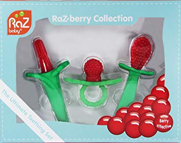 RaZbaby RaZberry Collection 3pc Gift Set: RaZberry Silicone Teether, RaZberry Toothbrush & RaZberry Spoon