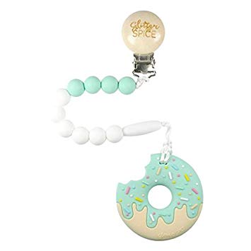 Non-Toxic BPA Free Silicone Tutti Frutti Donut Teether with Silicone Beads and Clip