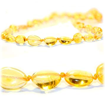 Certified Baltic Amber Teething Necklace for Baby (LEMON bean) - Anti-inflammatory