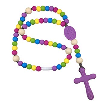 Chews Life Purple Rainbow Rosary | Silicone Teething Rosary | Boys' or Girls' Baptism or Mass Toy