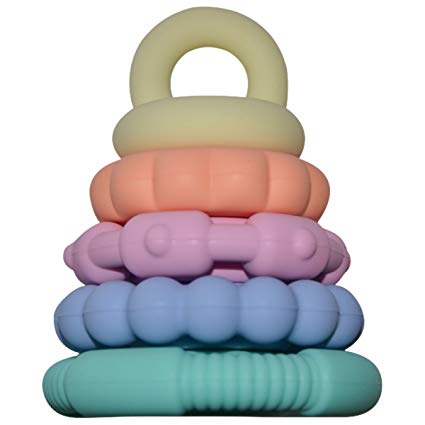Multi-Colored Baby Stackable Toy Teether Set by Jellystone Designs - 4 Tall (Pastel Rainbow)
