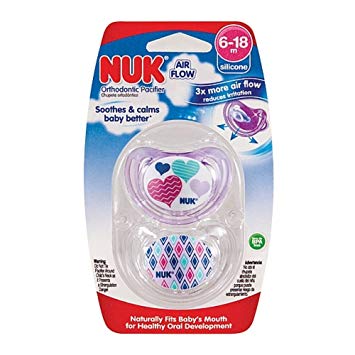 NUK Airflow Orthodontic Pacifier 6-18 Months, 2 Pack AIR FLOW Choose your pick (hearts)