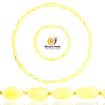 Baltic Amber Teething Necklace + Amber Teething Bracelet Set for Baby, 100% Authentic Amber...