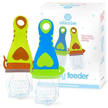2-in-1 Heart Feeder and Teether Set for Boys | 2 Pack Fresh Food-Fruit Silicone Toy Set for Feeding & Teething
