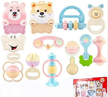 12 pcs Baby First Rattle Teether Toy Set Newborn Kids Hand Shake Bell Ring Toys Educational Toys Gift For 3-18 months
