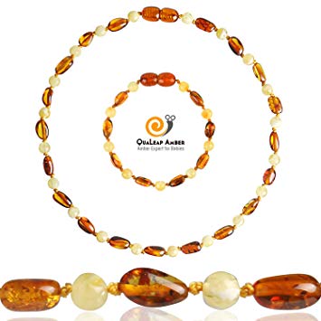 Baltic Amber Teething Necklace + Amber Teething Anklet Set for Baby, 100% Authentic Amber Necklace &...