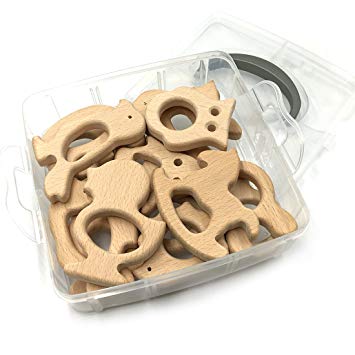 Amyster DIY Nursing Jewelry Combination Package 15pcs Organic Natural Beech Wooden Toy Hand Cut...