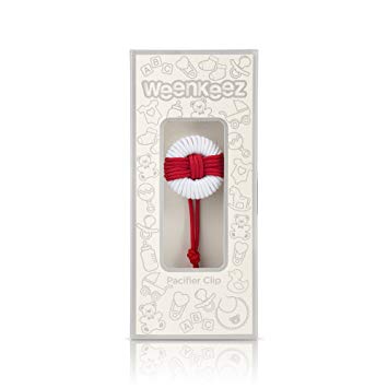 Weenkeez Knotted Cord Baby Pacifier Clip, Gift Boxed - Red/White