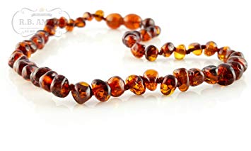 Certified Baltic Amber Teething Necklace - SCREW Clasp (3 Sizes) | R.B. Amber & Sons (14-15 inches...