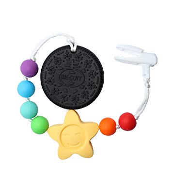 Black Food Silicone Safe Eco Baby Teether Pacifier Cookie Clip Holder - Non-toxic, BPA, PVC, Phthalate,...