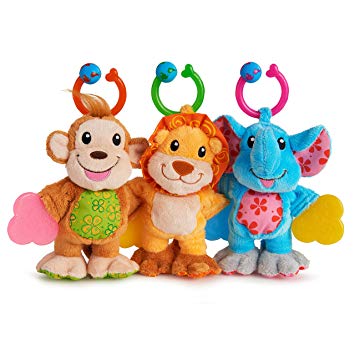 Munchkin Teether Babies Plush Teething Toy, Lion, Elephant and Monkey, 3 Pack