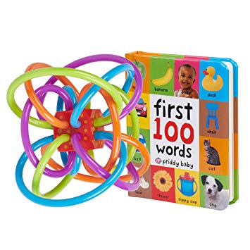 MartLoop Baby Rattle and Sensory Teether Toy and First 100 Words Book Educational Learning Bundle