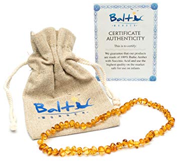 Baltic Amber Teething Necklace For Babies (Unisex) (Honey) - Anti Flammatory, Drooling & Teething Pain...