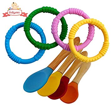 Babynow Teething and Weaning Value Pack - Jump Start Your Childs Success with 4 Teether Rings and 4...