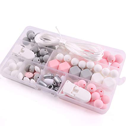 Silicone Teether Beads Diy Kit Set Baby Pacifier Clips Chewable Bead Baby Teether Toys BPA Free Nursing Teething