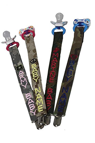 Personalized Embroidered Military Pacifier Clip with a UNIQUE LOGO, Black Webbing