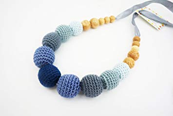 Lily & Ally / Organic Wooden Crochet/ Beaded Teething (Nursing) Necklace Ice Gray)