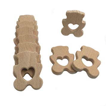 Amyster 10pcs Handmade Wooden Teether Polar Bear Pendent Organic Natural Beech Wooden Toy...