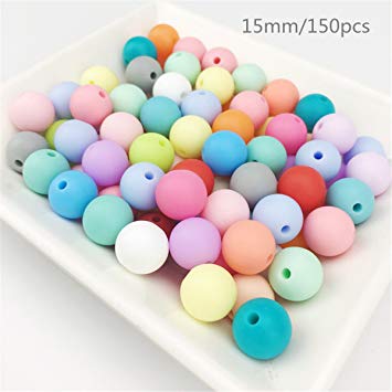 Baby Love Home Baby Teether 150pcs 15mm Silicone Teething Beads Round Loose Organic...