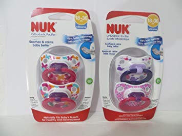 4 Nuk Orthodontic Silicone Pacifiers 18-36 mo GIRL Butterflies + Whales (2 Packages that have 2 Pacifiers in Each...