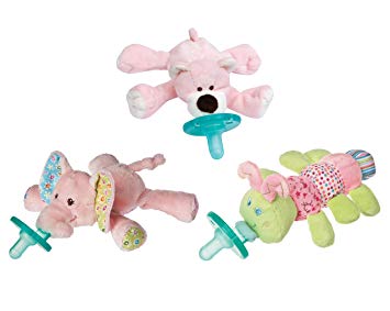 WubbaNub Infant Plush Pacifier - Limited Edition Set (Pink Bear, Ella Bella Elephant & Cutsie Caterpillar)