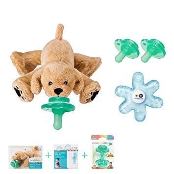 Nookums Paci-Plushies Retriever Gift Set - Pacifier Holder, Teether and Replacement Pacifier 2 Pack (Plush...