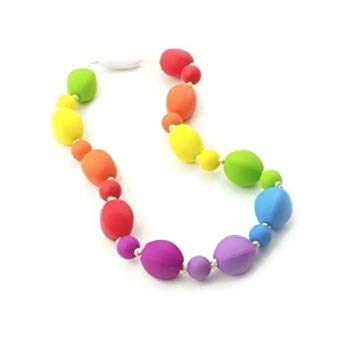 Chew Necklace Silicone Oral Sensory Autism ADHD Chewable Child Size 18'' - Bitey Beads (Rainbow)