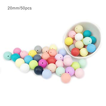 Baby Love Home 50pc 20mm Silicone Teething Beads Teether Necklace for Mom Baby Teether Chewable...