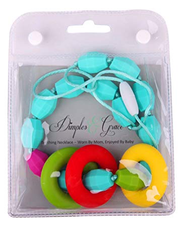 Dimples & Grace Fun Turquoise Teething Necklace for Mom and Grandmother to Wear, Soft Rainbow...