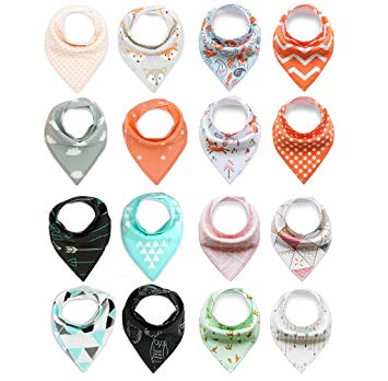 16Packs Baby Bandana Drool Bibs Unisex Baby Gift Set for Girls and Boys Organic Cotton With Snaps