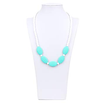 Nixi Sasso Teething Necklace, White/Turquoise