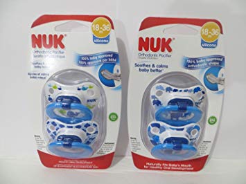4 Nuk Orthodontic Silicone Pacifiers 18-36 mo BOY Whales + Elephants (2 Packages that have 2 Pacifiers in Each...