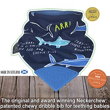 The Original Chewy Teething Bib : Exclusive Joules Range | Shark Neckerchew with Indigo Blue Teether...