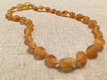 Baltic Essentials 11 Inch Raw Honey Baltic Amber Necklace, screw Bean Olive Teething Necklace for...